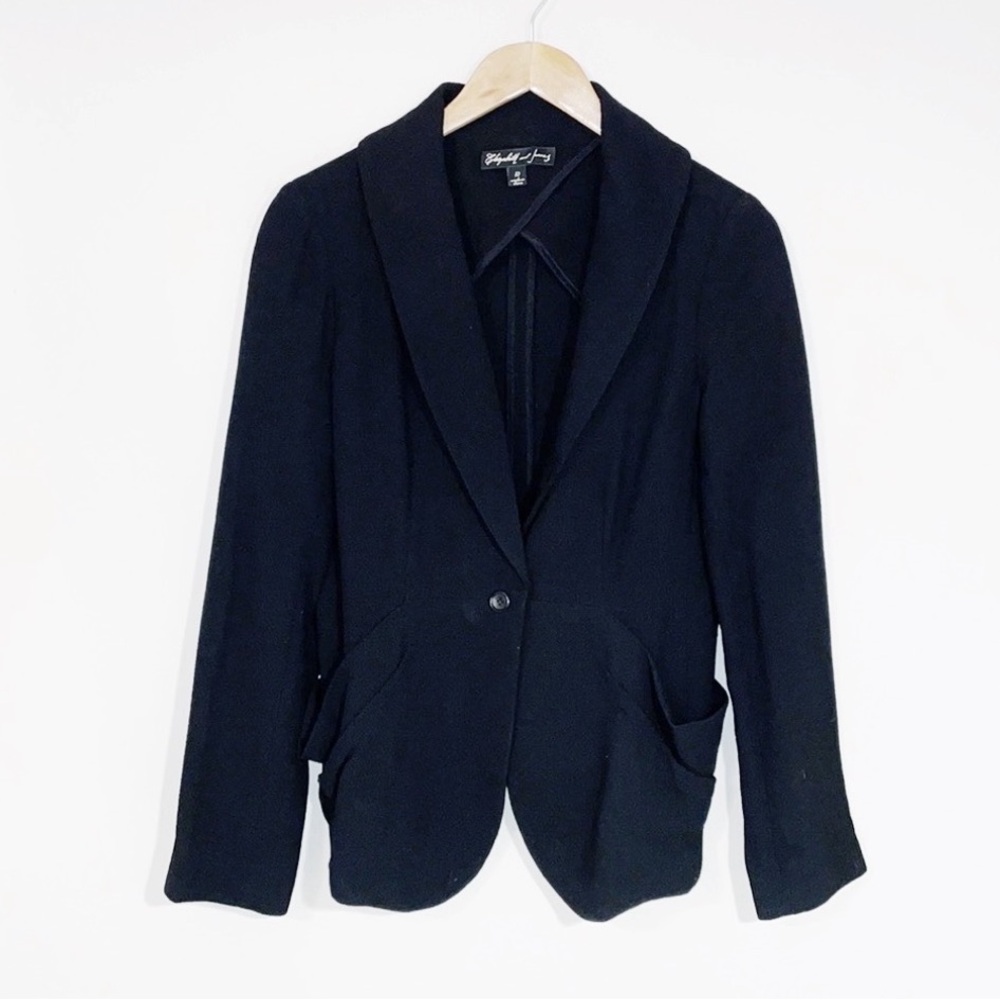 ELIZABETH AND JAMES Black Blazer Single Breasted Wool Blend Size 10